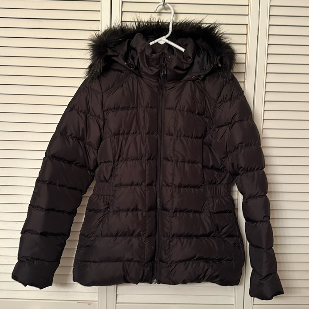 North Face Womens Large Winter Coat Black Faux Fur Detachable